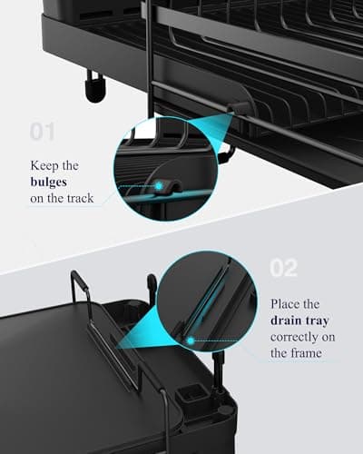 Kitsure Large Dish Drying Rack - Extendable Dish Rack, Multifunctional Dish Rack for Kitchen Counter, Anti-Rust Dish Drainers with Cutlery & Cup Holders 19.2"-26.7" L x 12.9" W, Black 6