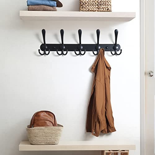 Dseap Coat Rack Wall Mounted - 5 Tri Hooks, Heavy Duty, Stainless Steel, Metal Coat Hook Rail for Coat Hat Towel Purse Robes Mudroom Bathroom Entryway (Black, 2 Packs) 9