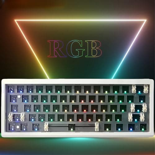 Cmokifuly GMK61 60% Mechanical Keyboard Kit Tri-Mode South-Facing RGB LED for 3/5pin Switches,61 Keys Hotswap Socket PCB Gasket Mounted Plate DIY Gaming Keyboard Kit (White) 6