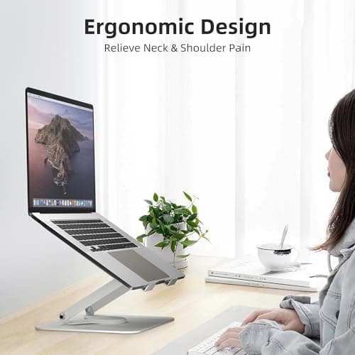 suptek Laptop Stand for Desk, Adjustable Computer Notebook Stand with 360° Rotating Base, Ergonomic Laptop Riser for Collaborative Work, Foldable & Portable Laptop Stand,fits for 11-17" Laptops,White 6