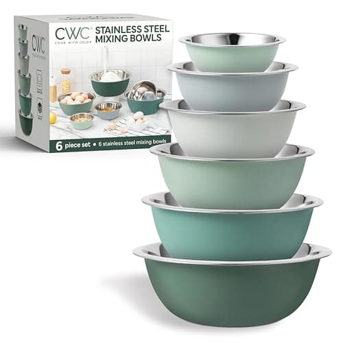 COOK WITH COLOR Stainless Steel Mixing Bowls Set - Nesting Bowls, 6 Pieces, Green