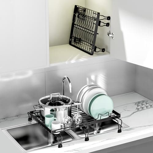 SanDream Over The Sink Dish Rack, Expandable Drainer with Adjustable Legs, Compact Drying Rack for Kitchen Sink (Black) 9