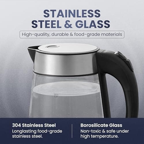 Elite Gourmet EKT-602 Electric BPA-Free Glass Kettle, Cordless 360° Base, Stylish Blue LED Interior, Handy Auto Shut-Off Function – Quickly Boil Water For Tea & More 5