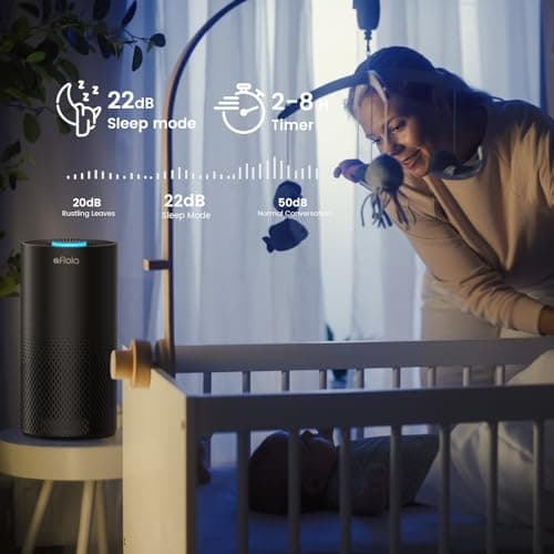 Afloia Air Purifiers for Home Large Room Up to 1076 Ft², 3-Stage Filter Air Purifiers for Bedroom 22 dB, Air Purifiers for Pets Dust Dander Mold Pollen Odor Smoke, Kilo Black, 7 Colors Light 5