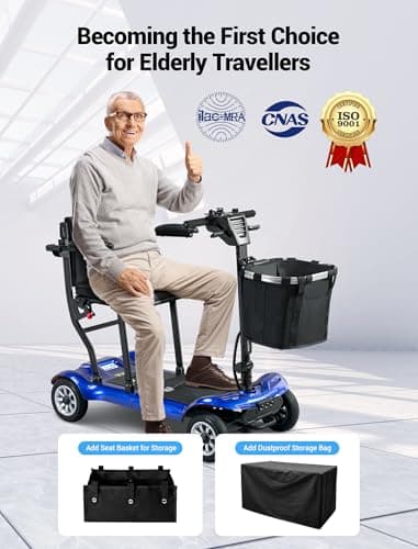 4 Wheel Mobility Scooter, Electric Mobility Scooter for Adults, Driving 22 Miles, Airlines Approved, Foldable Scooter w/249WH*2 Batteries Charger Under Seat Storage Dustproof Cover (Blue) 5