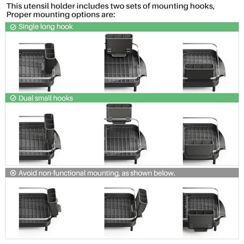 SNTD Dish Drying Rack, Expandable Dish Rack for Kitchen Counter, Stainless Steel Dish Drainer with Drainboard Set and Utensil Holder (Black) 9