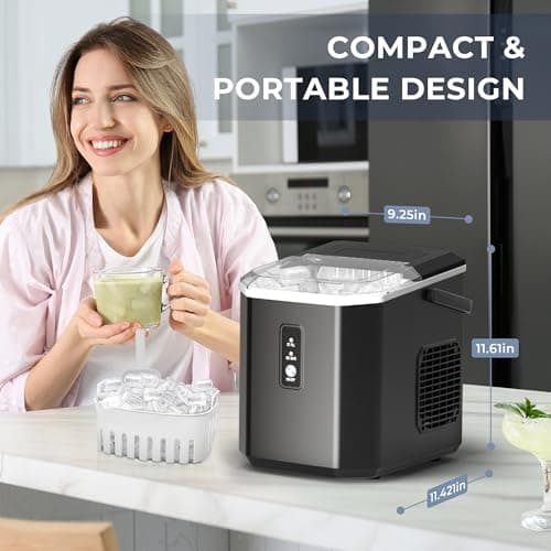 Euhomy Portable Countertop Ice Maker - 9 Cubes in 6 Mins, 26lbs/Day, Self-Cleaning with Ice Scoop & Basket, Compact for Home/Kitchen/Office/RV (Black) 7