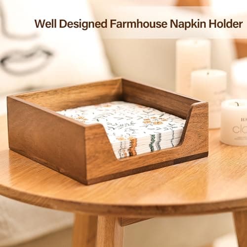 Napkin Holder for Table, Wooden Napkin Dispenser with Side Large Opening for Paper Napkins, Farmhouse Style Square Napkin Holder, Home Kitchen Dining Tabletop Decor 5
