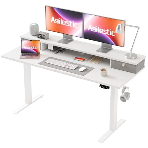 Agilestic 55 x 24 Inches Electric Standing Desk with 2 Storage Drawers, Stand Up Desk Adjustable Height, Sit and Stand Computer Table with Splice Board, White