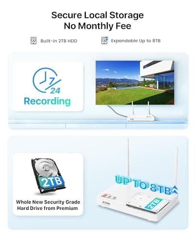 ZOSI 2.5K WiFi Security Camera Wireless Outdoor System,2TB HDD,8 Channel NVR for 24/7 Recording,4 x 4MP Cameras for Home with Color Night Vision,Person Vehicle Detection,2-Way Talk,Siren Alarm,Plug-in 7