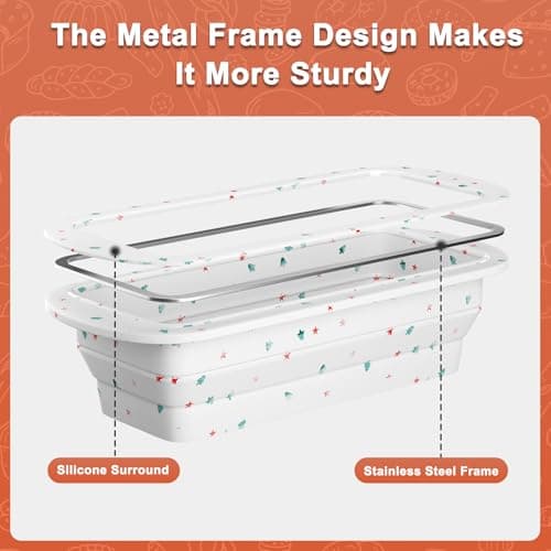 EDENCOMERS Collapsible Silicone Loaf Pan with Metal Reinforced Frame,Bread Pans for Homemade Bread, Non-Stick Baking Pans, Silicone Baking Mold,Loaf Pans for Baking Bread 9 x 5 3