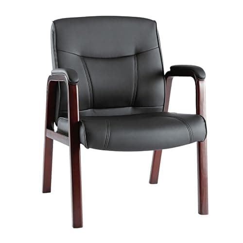 Alera Madaris Series Leather Guest Chair w/Wood Trim, Four Legs, Black/Mahogany