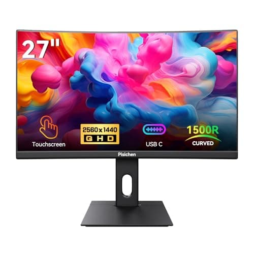 Pisichen Curved 27 Inch Touchscreen Monitor, QHD 2K 2560x1440 85Hz Computer Monitor, 99% sRGB, Built-in Adaptive Sync, with Display Port HDMI, Eye Care, VESA