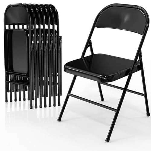VINGLI Folding Chairs All Steel Metal Frame, Capacity 350 lbs, Durable Portable and Versatile for Indoor Outdoor Use, Black, Set of 8