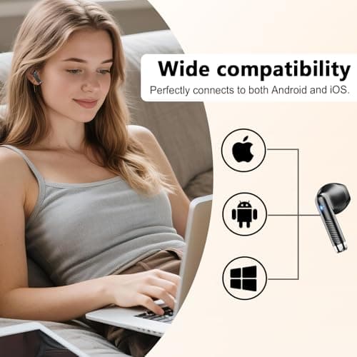 Wireless Earbuds, Bluetooth Headphones V5.4 Stereo Bass Ear Buds with ENC Noise Cancelling Mics,56H Bluetooth Earbuds with LED Display Charging Case, IP7 Waterproof Earphones for Android iOS【Mini】 7