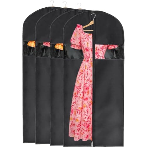 STEPONE 50" Garment Bags for Hanging Clothes Closet Storage, Coat Storage Bag, Foldable Dress Bags, Suit Holder with Clear Windows for Jackets, Dresses, 4 Packs, Black