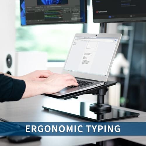 VIVO Freestanding Dual Computer Monitor and Laptop Combo Desk Stand with Glass Base, Fits up to 32 inch Monitors and 17 inch Laptops, Black, STAND-V003FGL 8