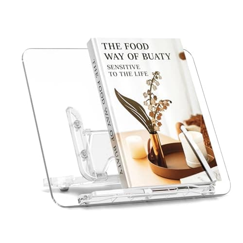 Acrylic Book Stand for Reading, Portable Book Holder for Desk, Angle Adjustable Textbook Stand for Document Recipe, Cookbook, Music Book