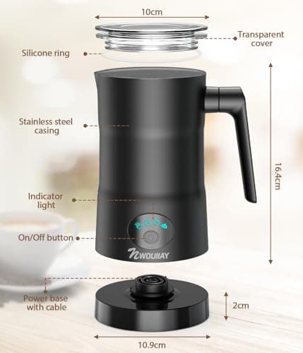 NWOUIIAY 4 in 1 Milk Frother Electric and Steamer 11.8 oz/350ml Hot/Cold Foam Maker Intelligent Temperature Control Electric Milk Warmer for Latte/Coffee/Hot Chocolate/Cappuccino 9