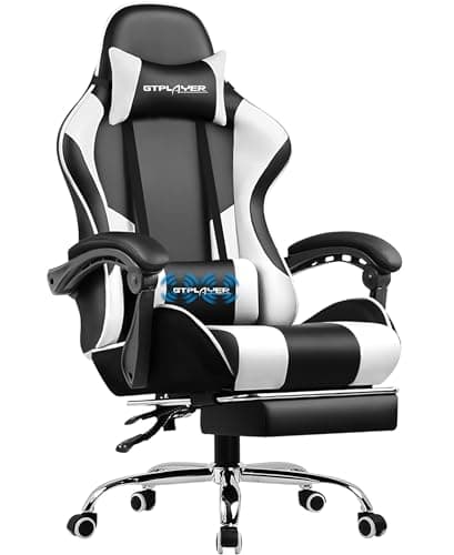 GTPLAYER Gaming Chair, Computer Chair with Footrest and Lumbar Support, Height Adjustable Game Chair with 360°-Swivel Seat and Headrest and for Office or Gaming (White) 5