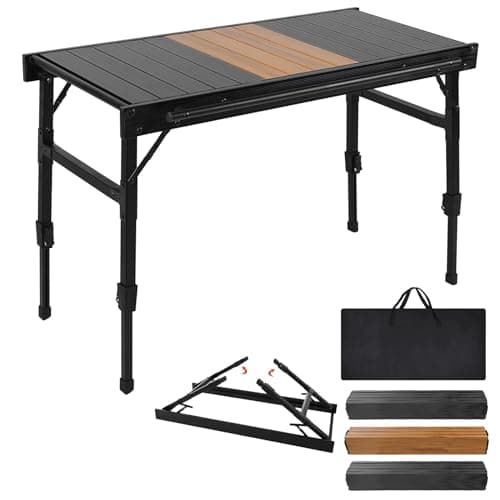 WildFinder Folding Table, Outdoor Folding Camping Table with Adjustable Legs, Lightweight Roll Up Aluminum Camp Table with Carrying Bag, for Indoor & Outdoor Party, Picnic, Beach, BBQ