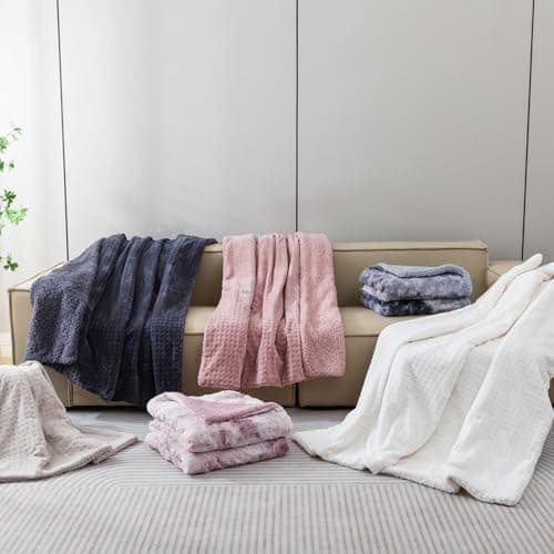 Dowin Heated Blanket Electric Blanket - Throw Size Waffle Fleece Heating Warming Blankets with Auto Shut Off for Couch Office Chair Bed Adults Fuzzy Cozy Machine Washable 50x60 Beige 6