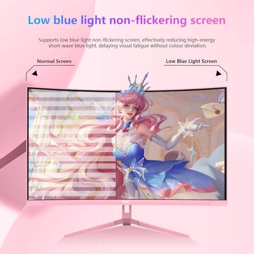 DJiEX 27 inch Curved Pink Gaming Monitor 100Hz,QHD(1920 ×1080),1ms,1500R,VA Screen,FreeSync,Low Blue Light, Flicker Free,Eye-Care, DP, HDMI Port for Gaming Home Office,Supports Wall Mount (75 * 75mm) 3