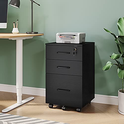 Panana 3 Drawer Wood Mobile File Cabinet, Under Desk Storage Drawers Small File Cabinet for Home Office (Black) 4