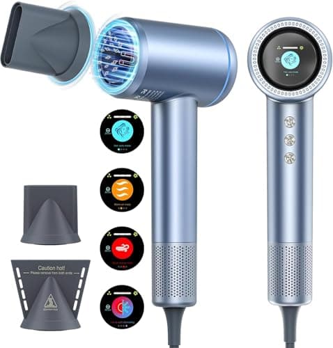 Hair Dryer, 150000 RPM High-Speed Brushless Motor Negative Ionic Fast Drying Blow Dryer with LCD Display, 4 Temps & 3 Speeds and 2 Magnetic Nozzle Hairdryer for Woman Kids Salon