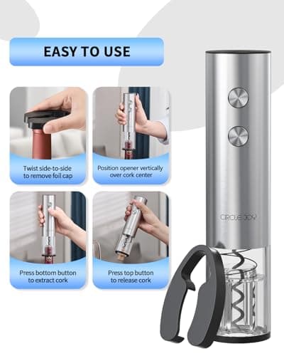 CIRCLE JOY Electric Wine Opener Stainless Steel Rechargeable Automatic Wine Bottle Opener Set 7-in-1 Wine Gifts for Wine Lovers with Charging Base, Foil Cutter, Wine Aerator Pourer & 2 Vacuum Stoppers 6