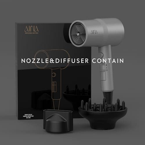 AINA Hair Dryer with Diffuser, Blow Dryer for Women | Advanced Ionic Technology, Ceramic Coating | Cold Shot Features Turbo Heat for Fast Drying and Shine 110V/ALCI (Ash Grey) 5