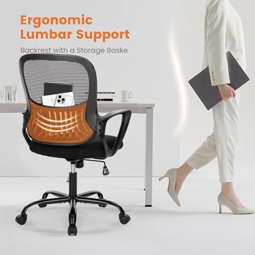 Sweetcrispy Ergonomic Mid-Back Mesh Home Office Desk Chair with Wheels, Lumbar Support, and Comfortable Armrests for Home, Bedroom, Study, Office 7