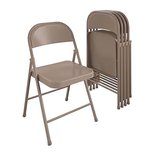 COSCO SmartFold All-Steel Folding Chair, 4-Pack, Antique Linen