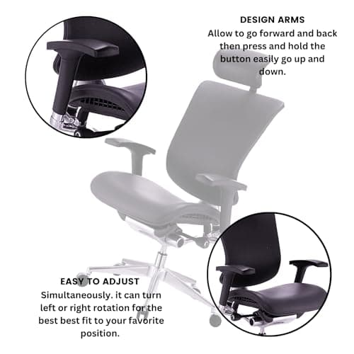 GM Seating Dreem Genuine Leather Ergonomic Office Chair - Lumbar Support, Modern Executive chair for Home and Office - Comfortable Desk Chair with Headrest, Ratchet Back, 4D Adjustable Armrest - Black 5