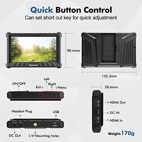 Desview P5II Camera Field Monitor with NP-F550 Lithium-Ion Battery Pack, 5.5 inch 800nits 1920 * 1080P 4K HDMI Field Monitor with HDR 3D LUT RGB Waveform Vectorscope False Color for DSLR Camera 7