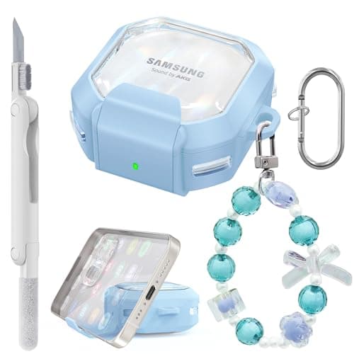 MHYALUDO Secure Lock Clear Case Design for Galaxy Buds FE (2023)/ Galaxy Buds2 Pro Case (2022)/Galaxy Buds Pro (2021)/Galaxy Buds 2 (2021)/Galaxy Buds Live (2020) Transparent Cover-Sky Blue