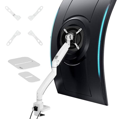 AVLT Single 17"-57" Super Ultrawide Monitor Arm for Screens Up to 59.5 lbs, Premium Aluminum Desk Stand, Adjustable Pneumatic Height, Full Motion Swivel Tilt Rotation, USB-C & USB-A Ports, White 8