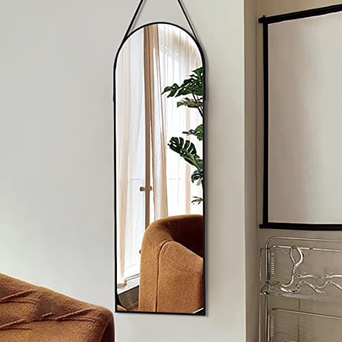 ITS RG Arched Full Length Wall Mirror - Mounted with Leather Strap for Bathroom, Living Room, Entryway (16"x48" Black) 5