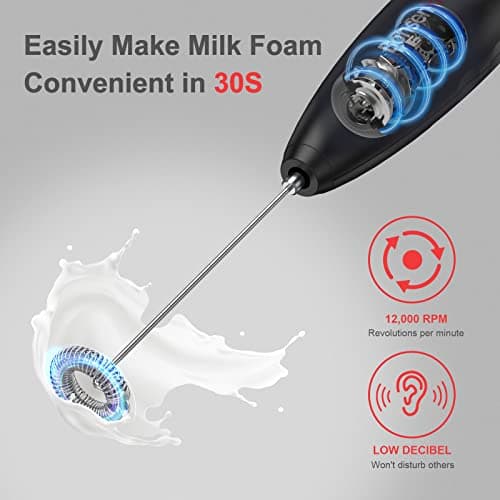 Bonsenkitchen Milk Frother Handheld, Automatic Milk Foam Maker Hand Frother for Coffee, Matcha, Hot Chocolate, Battery Operated Mini Drink Mixer-Black 6