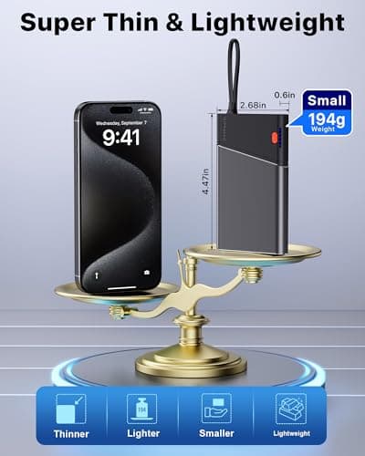 Aaoyun Portable Charger Power Bank, 10000mAh 22.5W PD Fast Charging Powerbank with Built-in USB C Cable, Slim External Phone Battery Pack for iPhone 17/16/15 Samsung S24 Android etc (Grey) 7