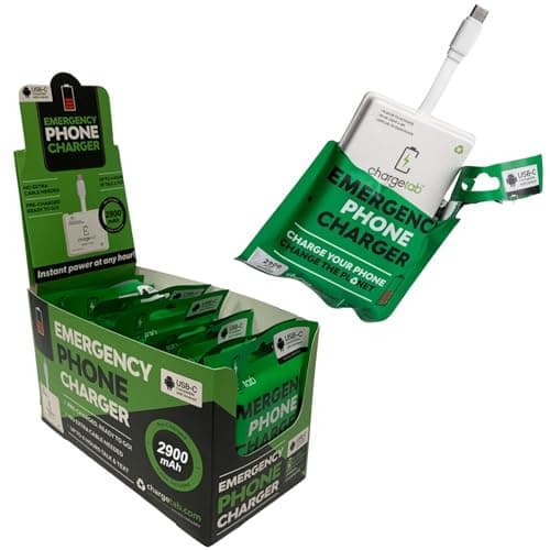 ChargeTab Emergency Portable USB-C Charger – Pre-Charged 3000mAh, Slim & Light, Up to 2-Year Shelf, Compatible w/iPhone 15/16 & Android USB-C Devices (10 Pack)