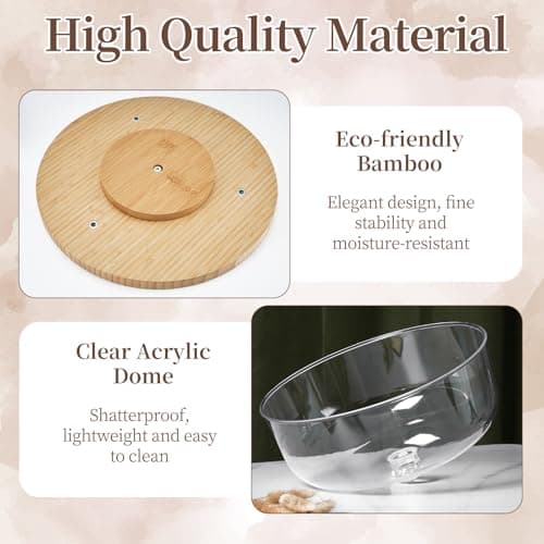 Ohuhu Cake Stand with Lid, Bamboo 2-in-1 Cake Turntable Cake Holder Plate Serving Platter with Acrylic Dome Three Detachable Supports for Birthday Kitchen Party Baking Decorative Mothers Day Gifts 6