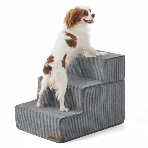 LE SURE Dog Stairs for High Beds Extra Wide Foldable Pet Steps 4-Steps for Medium Small Dogs and Old Cats with CertiPUR-US Certified Foam and Non-Slip Bottom, Grey