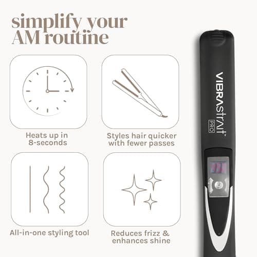 Vibrastrait Pro Vibrating Ceramic Tourmaline Ionic Flat Iron, 1-inch - Fast, Frizz-Free Ceramic Hair Straightener with Easy, Gentle Glide for Waves, Curls, Smooth Hair - Professional Styling Tools 6