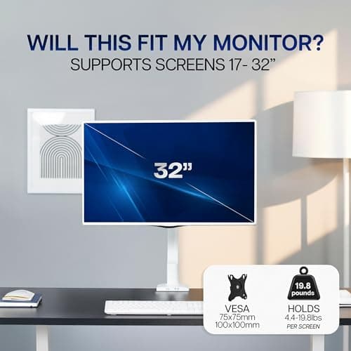 VIVO Single Monitor Stand, Fully Adjustable Arm for 17 to 32 inch Screen, Mechanical Articulating Desk Mount, Gaming and Office Setups, VESA 75x75, 100x100, Max 19.8 lbs, Classic, White, STAND-V001OW 6