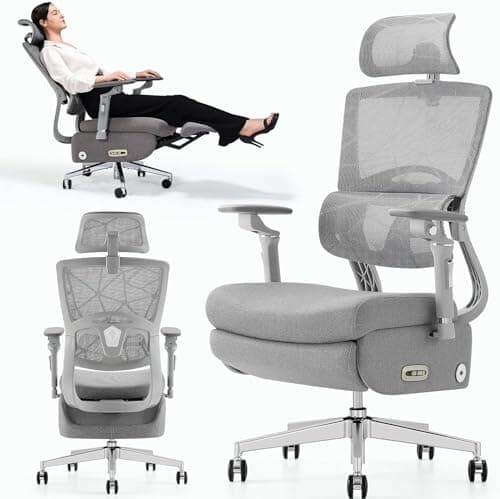Dual Motor Executive Home Office Chair with Footrest - One-Click Electric Recline with Massage & Pillow Support 400LBS Big and Tall PU Leather Ergonomic Desk Chair, High Back Wide Seat (Gray)