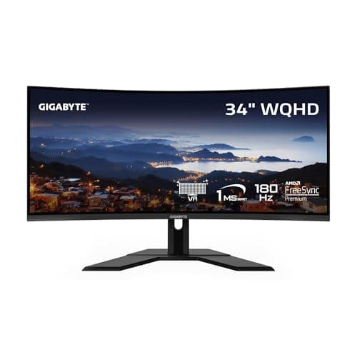 GIGABYTE - G34WQCP - Pro Version - 34" VA Curved Gaming Monitor - WQHD 3440x1440-180Hz - 1ms MPRT - AMD FreeSync Premium - HDMI, DP, Type C - Height Adjustable - Black