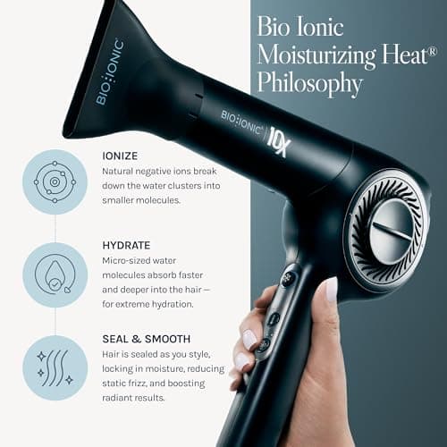 Bio Ionic 10X Ultralight Speed Hair Dryer, Blow Dryer with Adjustable Heat & Speed, Memory Function, Professional Hair Styling Tool for Fast, Frizz-Free Hairstyles, Black 8