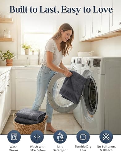LANE LINEN 100% Cotton Bath Towels Set - 24 PCs - Durable, Quick Dry, Super Soft & Highly Absorbent - 4 Bath, 4 Fingertip, 6 Hand Towels, 8 Washcloths, 2 Bath Sheets - Perfect Family Set - Cool Grey 8