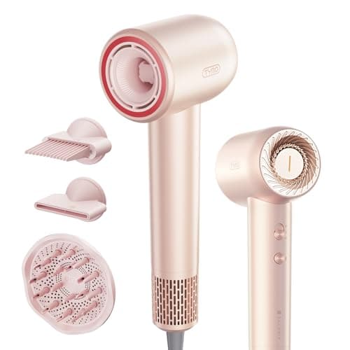 Blow Dryer with Comb, TYMO AIRHYPE Compact 200 Million lonic Hair Dryer with Diffuser, Fast Dry Pink Blow Dryer for Women 110,000RPM Portable Hairdryer for Curly Hair, 4 Temps & 2 Speeds